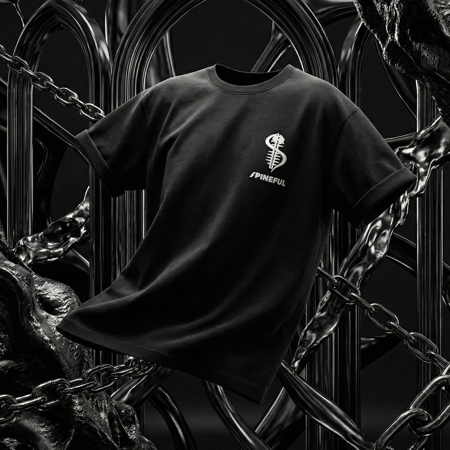 SPINEFUL Street Box Tee — Logo and Spine/Sword symbol
