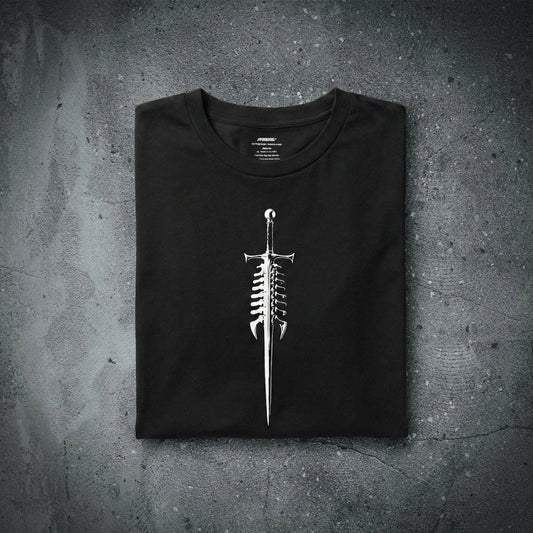 SPINES UP T w/SPINEFUL sword (front) and the S🔹P🔹F🔹L🔹 code down your spine.