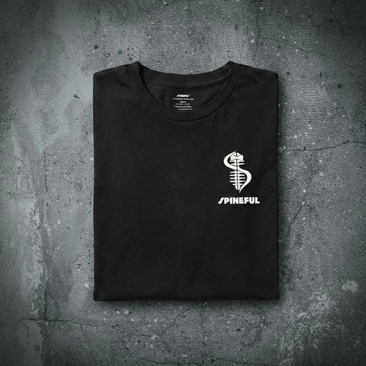 SPINEFUL Street Box Tee — Logo and Spine/Sword symbol